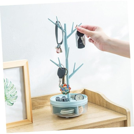 Cutie de Bijuterii,  Rotativa, cu Suport Tip Ramura, 36.5 x 14 cm, din ABS+PP, Albastru