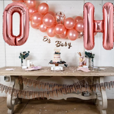 Balon Folie Metalizata Litera H, Cyrax, 80 cm, Umflati cu Heliu sau Aer, Ambalaj Individual, Pai inclus, Rose Gold