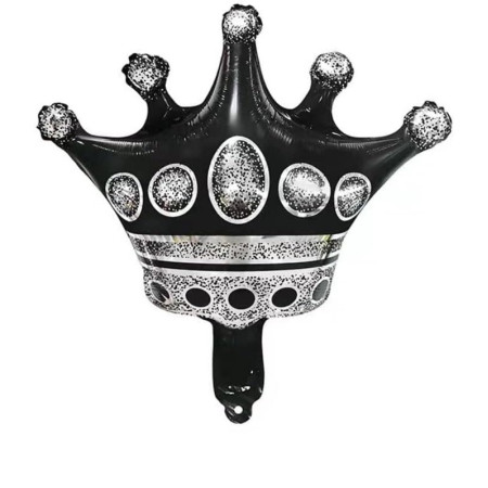 Balon din Folie Metalizata Cyrax, Figurina Cifra si Coroana, Scris Happy Birthday, Tema Aniversare 100 cm, Ambalaj Individual, Pai inclus, Umflare cu Aer sau Heliu, Negru, Cifra 2