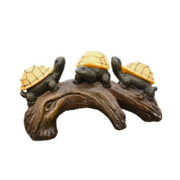 Decoratiune Ornament pentru Gradina,  Decoratiune pentru Gradina, Model 3 Broscute Testoase Asezate pe Bustean, Lumini LED Alb Cald, 22 x 12 x 15 cm, Negru