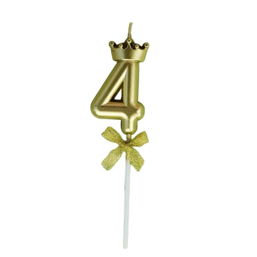 Lumanare pentru Tort Cifra 4, Model Coroana, Gold, Cyrax, Party