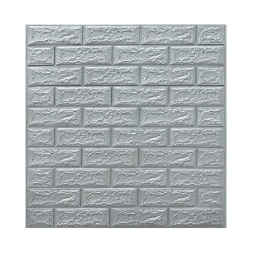 Set 10 Placi Tapet 3D,  70 x 77 cm, Grosime 3 mm, din Polietilena, Model Caramida, Suprafata acoperita 5.3 mp, Argintiu