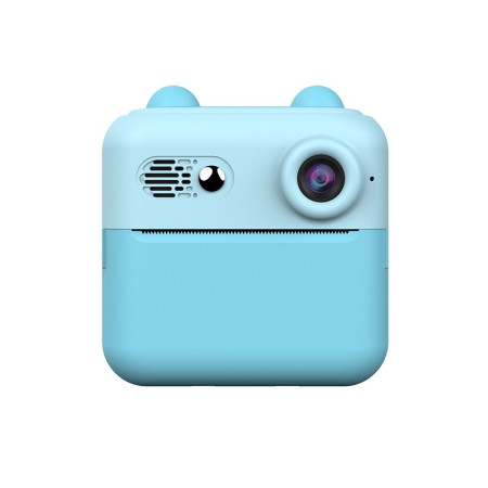Set Camera Instantanee pentru Copii, Cyrax, Ecran HD 2.4'', 24MP, 720P Video, 1200 mAh, cu Functie de Printare Alb-Negru, cablu USB-C, Bluetooth, Compatibil iOS/Android, Imprimare APP, Albastru