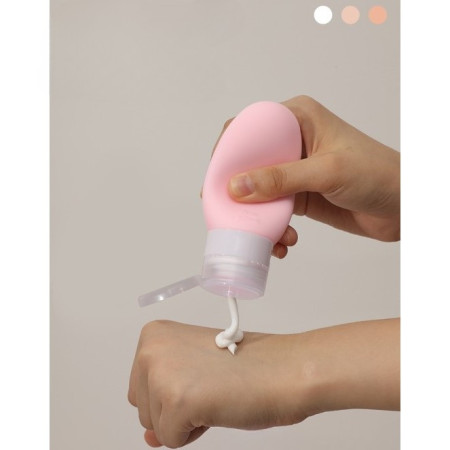 Recipient Portabil din Silicon Elegant de Voiaj, Sticla de Calatorie,  Potrivita pentru Lotiune, Sampon si Alte Lichide, Anti-scurgere, cu Posibilitate de Reumplere, Capacitate 90mL, 14cm, Roz