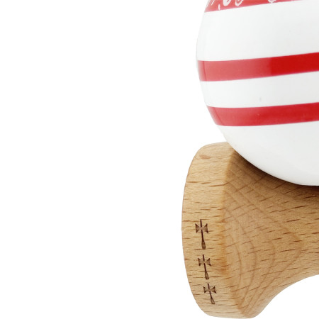 Kendama X CHICANOS Originala, Profesionala, Cyrax, Big Cups V2, Super Sticky cu Cupe Mari, Rulment Metalic, din lemn 18 cm, Ata 55 cm, Rosu/Alb