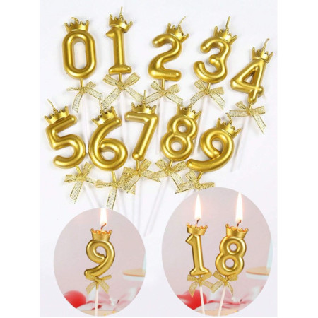 Lumanare pentru Tort Cifra 3, Model Coroana, Gold, Cyrax, Party