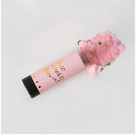 Tun de Confetti, Cyrax, Best Wishes 11 x 4 cm, Model Buline din Hartie si Folie, Roz