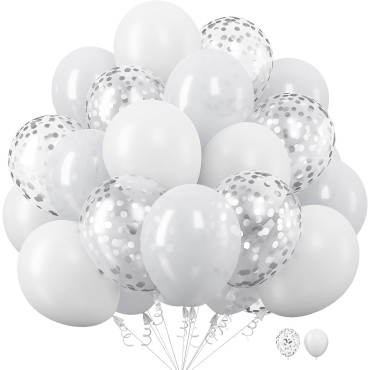 Set 10 Baloane din Latex, Cyrax, Model Party, 30 cm, 5x Alb, 5x Transparent Confetti, 2.8 g