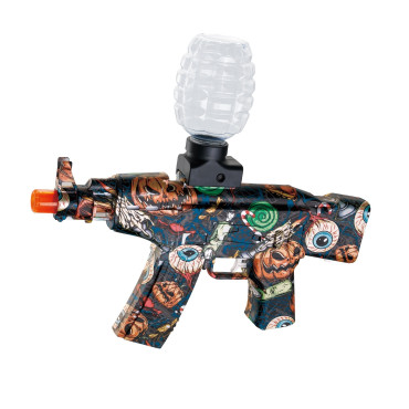 Mitraliera de jucarie electrica Cyrax cu bile de hidrogen de gel, gun bluster, tragere in rafala, varsta peste 6 ani, ochelari de protectie, 5000 de bile incluse, cablu de incarcare, 28x31 cm, AK47, negru
