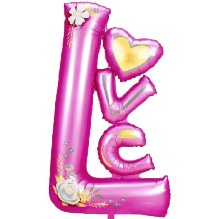 Balon din Folie Metalizata, Cyrax, Figurine, Model LOVE, Tematica Iubire, 110x64 cm, Ambalaj Individual, Pai Inclus, Umflare cu Aer sau Heliu, Mov