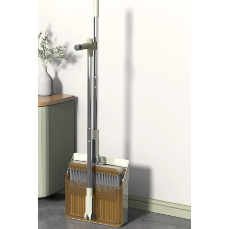 Set Matura si Faras cu Coada  cu Dinti de Pieptene pentru Curatare Matura, rotativ, pliabil, detasabil, Otel inoxidabil si Polipropilena, 99 x 30 cm Galben