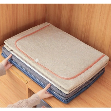 Cutie de Depozitare Pliabila,  66 L, din Bumbac si In, 50x40x33 cm, 2 Ferestre, Frontala si Laterala, 2 Usi de Acces cu Fermoar Bidirectional, Cadru Metalic, Suport Baza Stabil din Plastic, Roz Pudrat