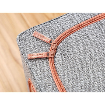 Cutie de depozitare pliabila,  Cu fermoar, 100 L, Textil, 60x42x40 cm, Cadru Metalic, Suport Baza Stabil din Plastic, Gri