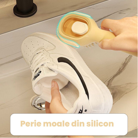 Perie pentru Curatare Incaltaminte cu Recipient pentru Detergent,  Perie Multifunctionala pentru Incaltaminte si Lenjerie, cu Peri Moi, Fara Deteriorare, 22x6x4 cm, Galben