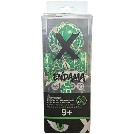 Kendama X Originala, Profesionala, Cyrax, Cracked, din Lemn, 18 cm, Verde/Alb
