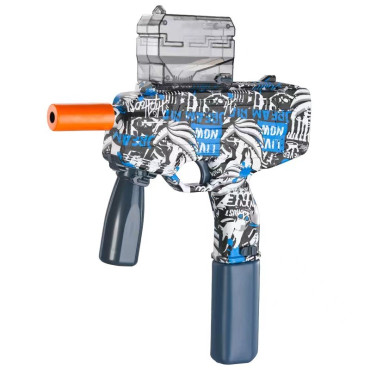 Mitraliera de jucarie electrica Cyrax cu bile de hidrogen de gel, gun bluster, tragere in rafala, varsta peste 6 ani, ochelari de protectie, 5000 de bile incluse, cablu de incarcare, 40.1 x 31.6 cm, Mp9, albastru
