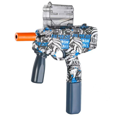 Mitraliera de jucarie electrica Cyrax cu bile de hidrogen de gel, gun bluster, tragere in rafala, varsta peste 6 ani, ochelari de protectie, 5000 de bile incluse, cablu de incarcare, 40.1 x 31.6 cm, Mp9, albastru