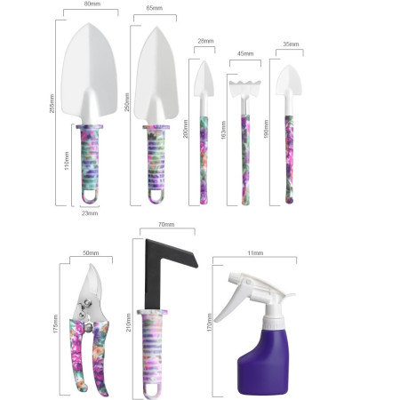 Set 10 accesorii pentru gradinarit  geanta depozitare inclusa, otel inoxidabil, 37 x 28 cm, mov