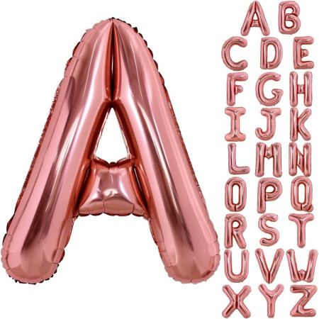 Balon Folie Metalizata Litera A, Cyrax, 80 cm, Umflati cu Heliu sau Aer, Ambalaj Individual, Pai inclus, Rose Gold