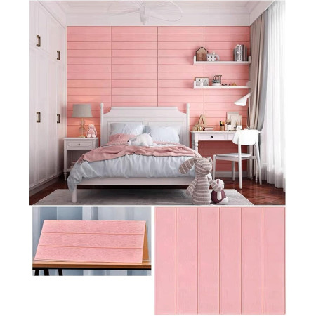 Set 10 Placi Tapet 3D,  70 x 70 cm, Grosime 3 mm, din Rasina, Tip Placi de Lemn, Suprafata Acoperita 4.9 mp, Roz Pudrat