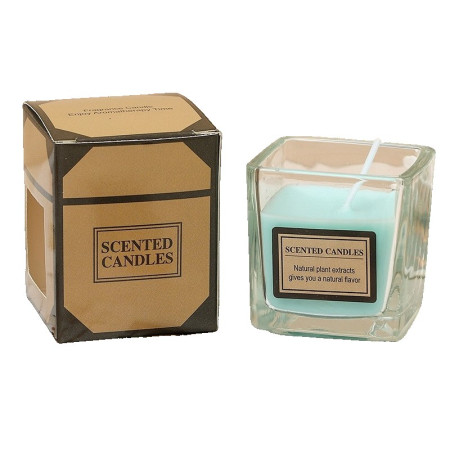 Lumanare Parfumata,  Model Pahar Transparent, cu Ulei Esential, 4.8 x 5.4 x 5.5 cm, Aroma Oceanica, Albastru