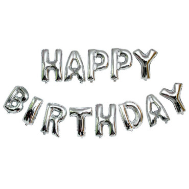 Set baloane folie Cyrax, Happy Birthday, 40 cm, argintiu