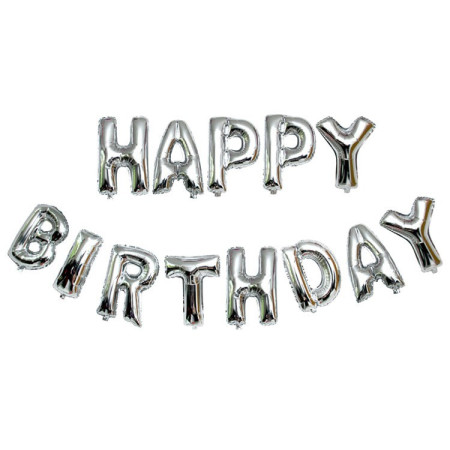 Set baloane folie Cyrax, Happy Birthday, 40 cm, argintiu