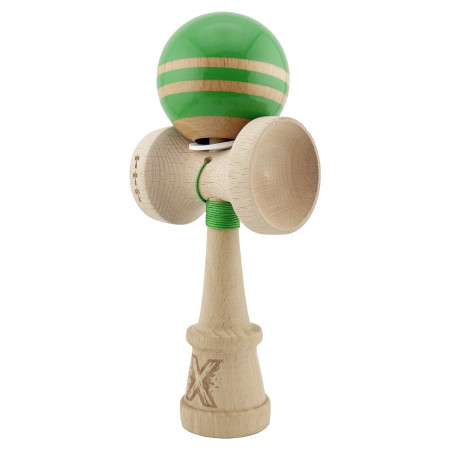Kendama X Originala RAINBOW, Profesionala, Cyrax, Cupe Mari KING SIZE V3, Super Sticky, Gaura in Baza, Rulment Metalic, din lemn 18 cm, Ata 55 cm, Verde/Maro