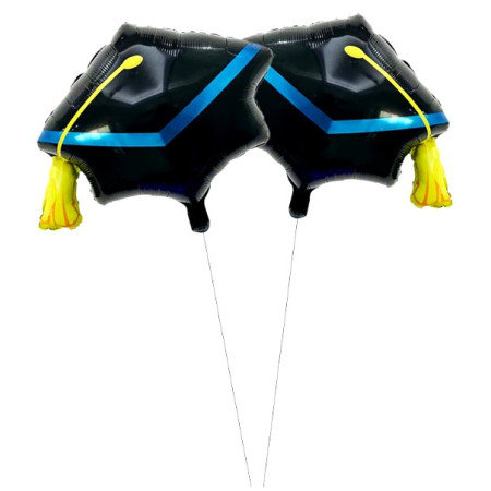 Balon din Folie Metalizata, Cyrax, Figurina, Model Toca Congrats Grad, Tematica Absolvire, 56x70 cm, Ambalaj Individual, Pai Inclus, Umflare cu Aer sau Heliu, Negru-Albastru