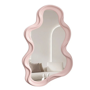 Oglinda de Perete,  Decorativa, pentru Baie, Dormitor, Sufragerie, Model Minimalist in Forma de Nor, 41x26 cm, Roz