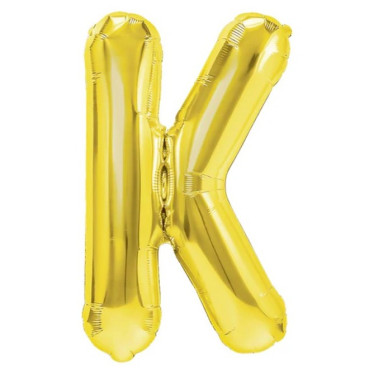 Balon Folie Metalizata Litera K, Cyrax, 40 cm, Umflati cu Heliu sau Aer, Ambalaj Individual, Pai inclus, Auriu