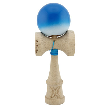 Kendama X Originala, Profesionala, Cyrax, Big Cups V2, Super Sticky cu Cupe Mari, din lemn 18 cm, Rulment Metalic cu Ata 55 cm, Albastru/Alb
