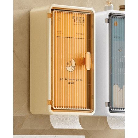 Organizator Cosmetice,  Montare pe Perete fara Perforare, 36.5x10.9x20 cm, din PP si ABS, Bej, Usa Transparenta