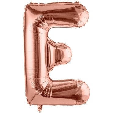 Balon Folie Metalizata Litera E, Cyrax, 100 cm, Umflati cu Heliu sau Aer, Ambalaj Individual, Pai inclus, Rose Gold