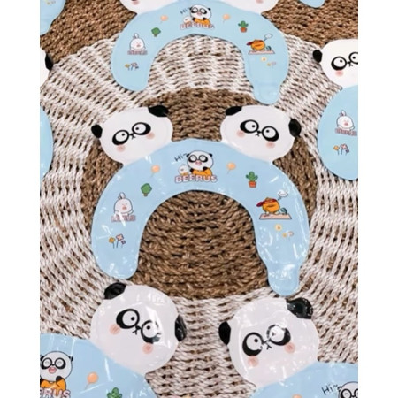 Balon din Folie Metalizata, Cyrax, Tip Coronita cu Urechi, Model Panda Mirat, Ambalaj Individual, Pai Inclus, Umflare cu Aer sau Heliu, 30 x 27 cm, Bleu