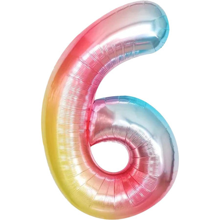 Balon din Folie Metalizata Cyrax, Figurina Cifra, Tema Aniversare 40 cm, Ambalaj Individual, Pai inclus, Umflare cu Aer sau Heliu, Multicolor, Cifra 6