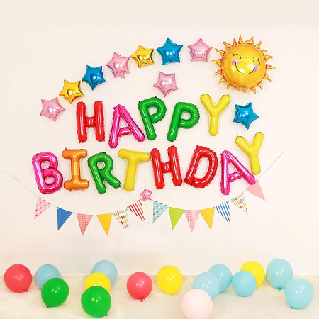 Set Baloane din Folie Metalizata, Cyrax, Model Happy Birthday, Litere de 40 cm, Baloane Party, Ambalaj Individual, Pai, Ata si Adeziv Incluse, Umflare cu Aer sau Heliu, Multicolor