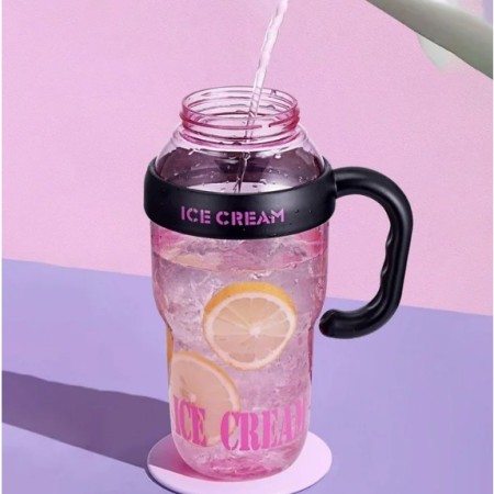 Sticla de Apa, Cyrax, Termica, Mentinere 6 Ore, 1400 mL, cu Pai si Capac, PP si Silicon, cu Maner Negru, 25.5x7.5 cm, Roz