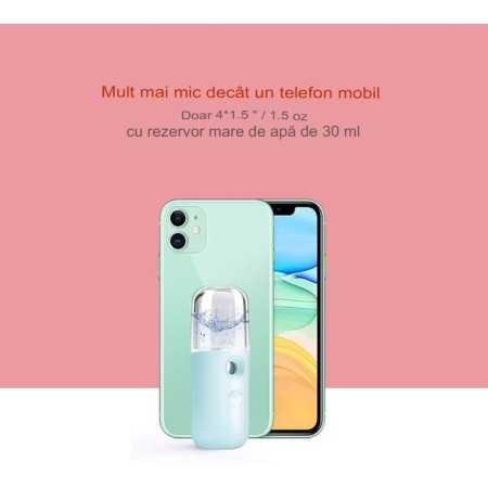 Spray de Hidratare Facială cu Tehnologie Nano, Cyrax, Hidratare, Igienizare, Abur Rece, Încărcare USB, Capacitate 30 mL, 10cm, Albastru