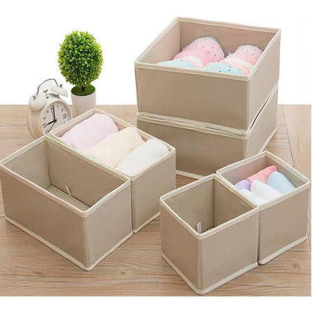 Organizator pentru Sertar,  3 Marimi, pentru Lenjerie, Tricouri, Sosete, 6 Piese, Pliabil, Stivuibil, din Tesatura, Alb