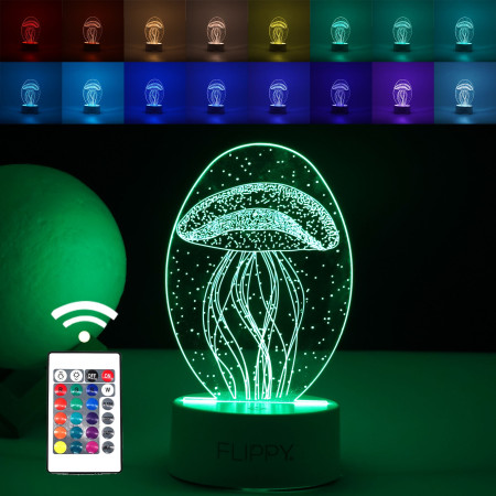 Lampa LED decorativa,  3D, Meduza, din material acril si lumina multicolora, alb