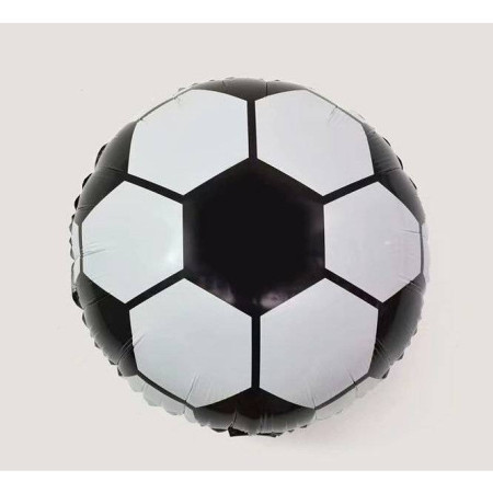 Balon din Folie Metalizata, Cyrax, Figurina Cerc, Model Minge de Fotbal, Tematica Sport, 45 cm, Ambalaj Individual, Pai Inclus, Umflare cu Aer sau Heliu, Alb-Negru