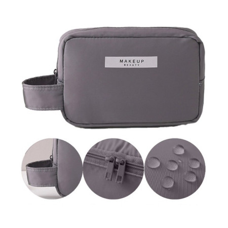 Portfard, Cyrax, cu Maner, Material Impermeabil, pentru Cosmetice, 16 x 11 x 7 cm, Gri