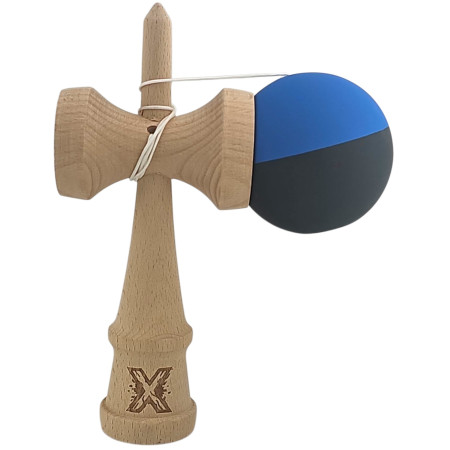 Kendama X Originala, Profesionala, Cyrax, din Lemn, Rubber Grip, 18 cm, Albastru/Negru