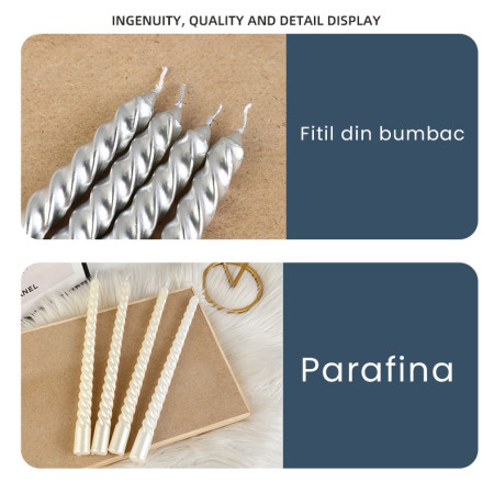 Set 4 Lumanari pentru Masa, Cina, Decor,  Model Rasucit, Lungime 25 cm, Roz