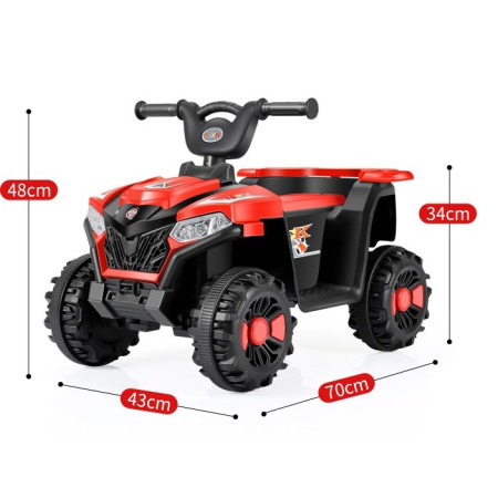 Masinuta Electrica Cyrax, pe 4 Roti, Tip ATV, cu Acumulator, Sistem Anti-Rasturnare, Sistem de Lumini si Sunet, 2-5 Ani, 70 x 43 x 48 cm, Rosu