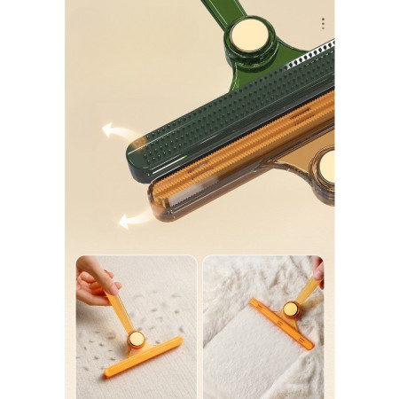 Perie de Indepartare a Scamelor,  pentru Haine si Par de Animale, cu Doua Fete, Manual, Multifunctional, 12x14.5 cm, Accesoriu pentru Casa, Portocaliu