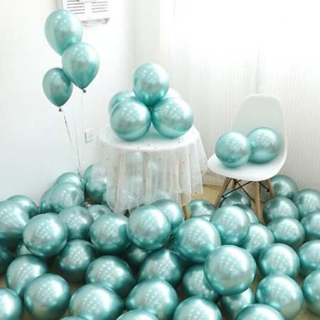 Set 12 Baloane, Cyrax, din Latex Chrome, 13 cm, Turcoaz