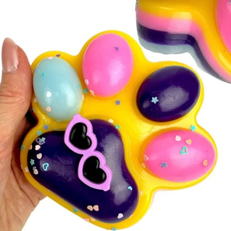 Jucarie Antistres Squishy, Cyrax, Revenire Lenta, Model Labuta de Pisica, Squishy, BIG 12.5 x 10.5 cm, 220 g, Model 18, Roz Galben Mov