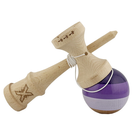 Kendama X Originala, Profesionala, Cyrax, Big Cups V2, Super Sticky Legendary Cupe Mari, Rulment Metalic cu Ata 55 cm, Purpuriu/Mov/Lila